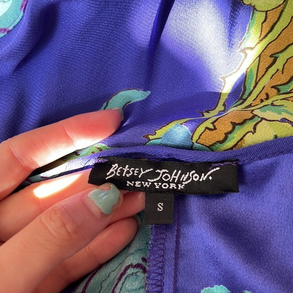 💙 VINTAGE BETSEY JOHNSON RARE PRINT MIDI SLIP BIAS CUT FLORAL DRESS XS S M - Picture 2 of 8